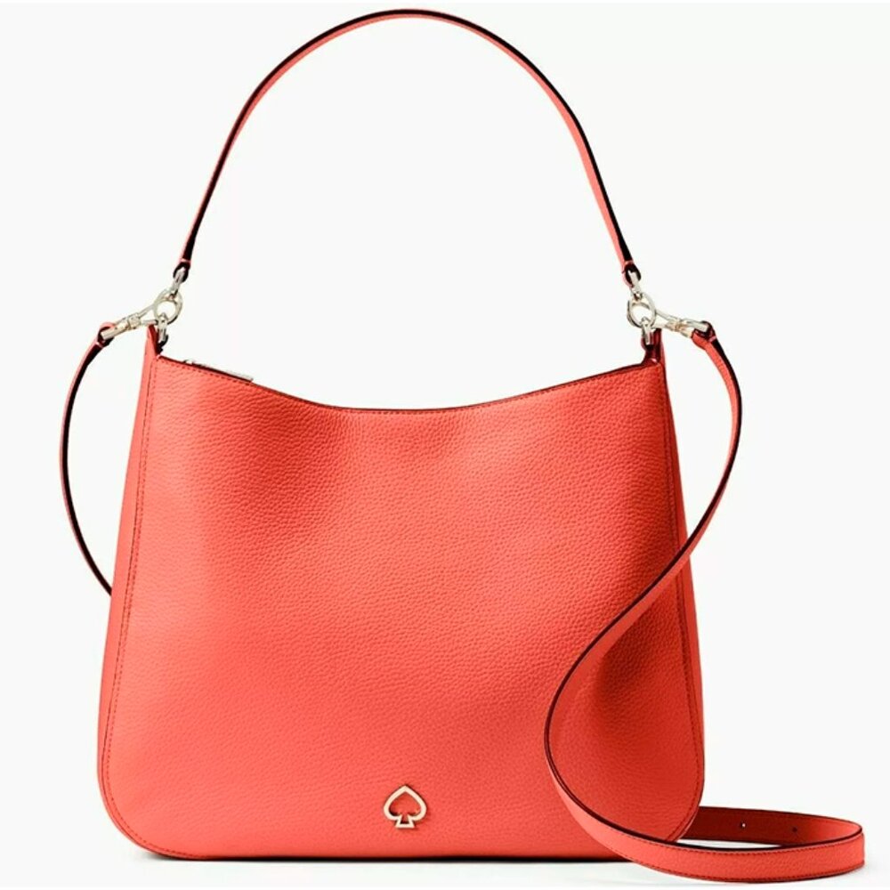 S Kate Spade Kailee Coral Red Leather Shoulder Bag Hobo WKRU6486 NWT $399